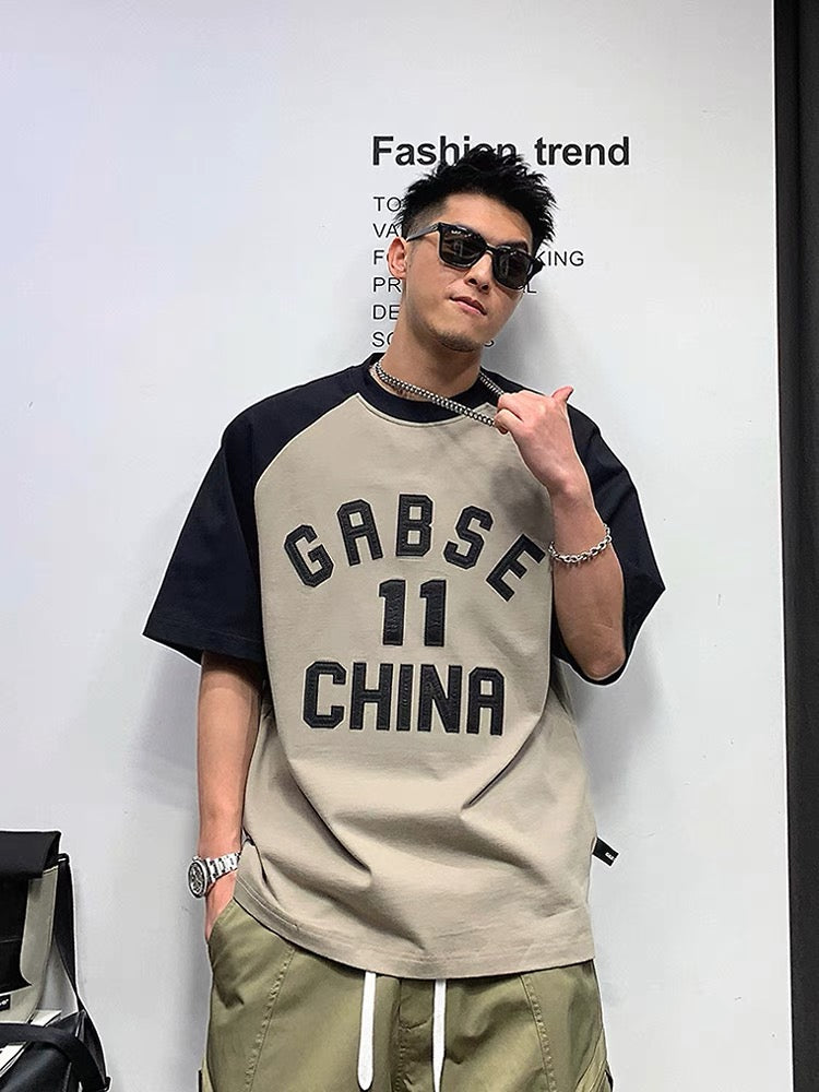 Xu Tailang American retro letter printed short-sleeved T-shirt men's trendy brand trend contrast half-sleeved summer fashion T-shirt