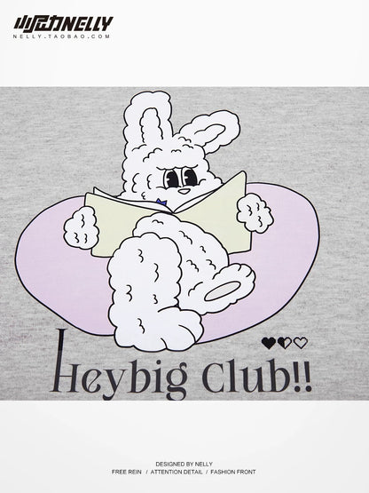 American retro creative rabbit print round neck sweatshirt for men and women in autumn and winter, long-sleeved bottoming shirt, trendy tops