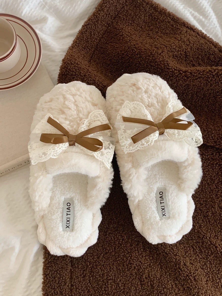Thin strips couple cotton slippers autumn and winter men and women fashion home warm Korean version of the butterfly fur shoes ins