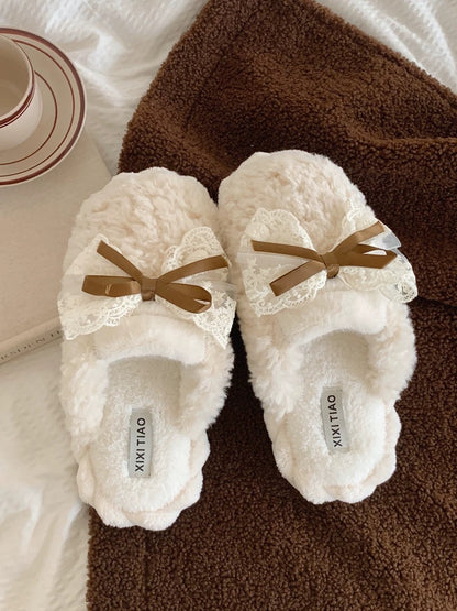 Thin strips couple cotton slippers autumn and winter men and women fashion home warm Korean version of the butterfly fur shoes ins