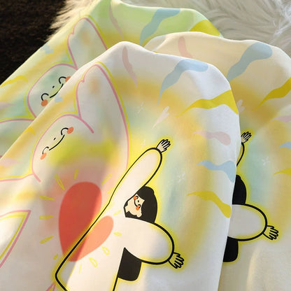 Jwneed Original cartoon trendy brand apricot short-sleeved T-shirt for women summer new couple dopamine Korean version pure cotton loose top