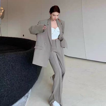 Royal sister-style goddess style early autumn fashion suit suit, western style Internet celebrity hot street high-waisted wide-leg pants two-piece set