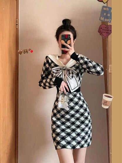 2023 new summer women's clothing small fragrance style high-end niche design temperament retro slim knitted dress T3499
