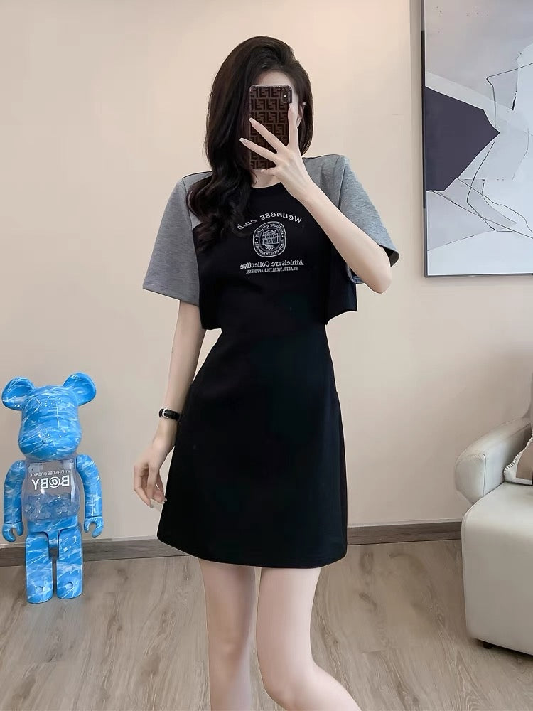 French age-reducing casual dress for women summer 2023 new small temperament slim waist-revealing short-sleeved T-shirt skirt D5599