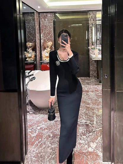 BETTER LS Xiaoxiangfeng knitted suit skirt for women autumn long-sleeved cardigan coat suspender dress two-piece set (D0987)