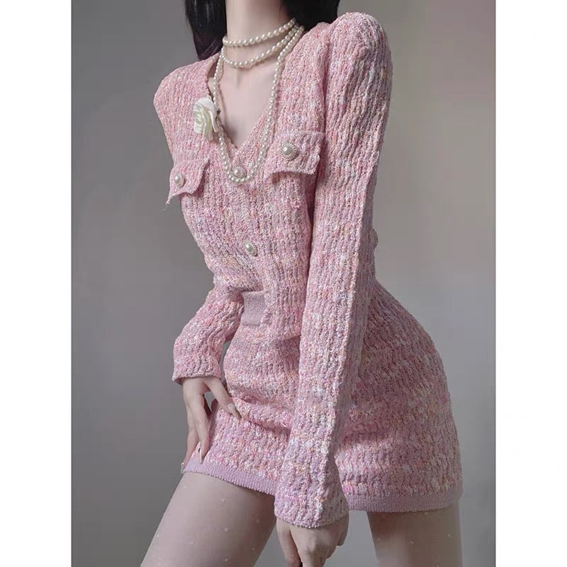 Women's 2023 new complete set with a complete set of elegant lady Xiaoxiangfeng knitted autumn women's suit two-piece set (S059)