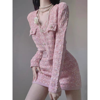 Women's 2023 new complete set with a complete set of elegant lady Xiaoxiangfeng knitted autumn women's suit two-piece set (S059)