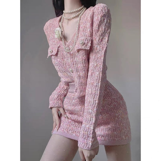 Women's 2023 new complete set with a complete set of elegant lady Xiaoxiangfeng knitted autumn women's suit two-piece set (S059)