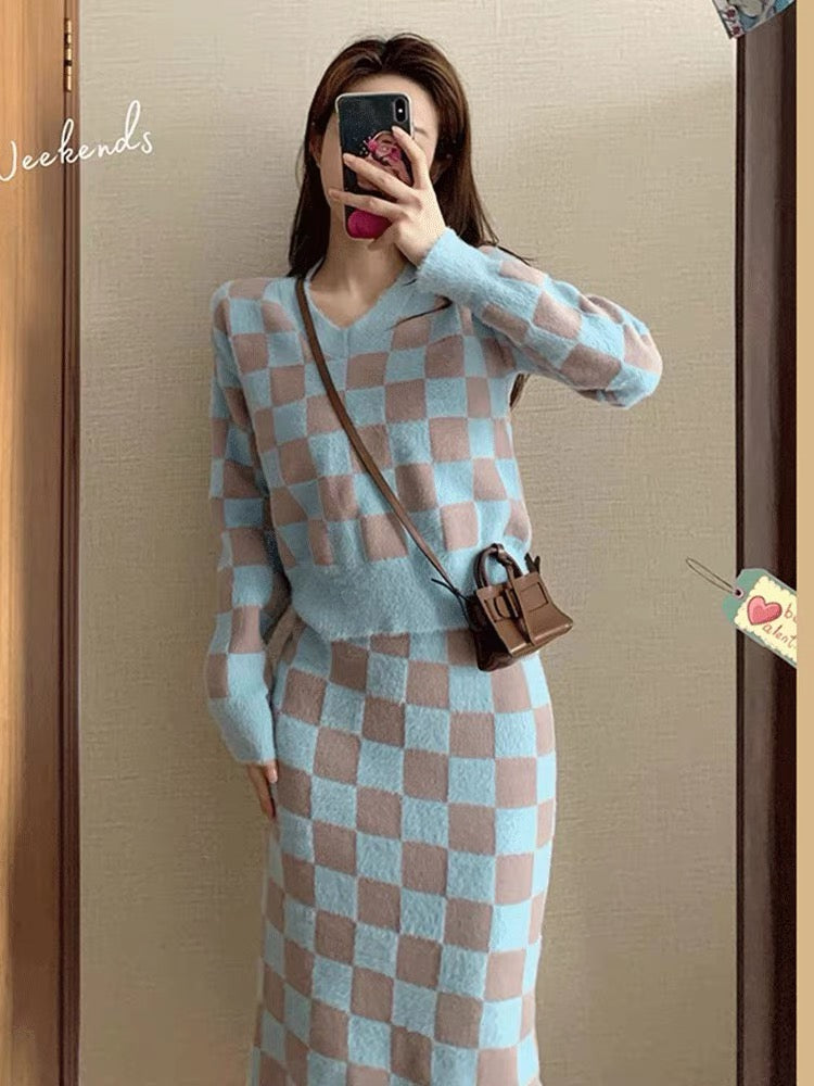MUEL Original ◆Knitted Suit 2023 New Women's Spring Fashionable Socialite Style Sweater with Skirt Two-piece Set T3497