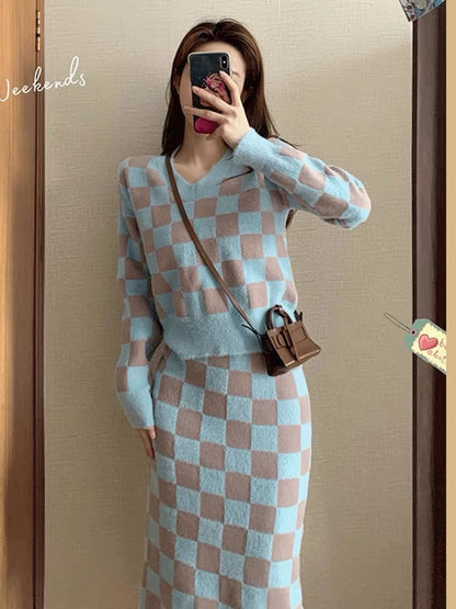 MUEL Original ◆Knitted Suit 2023 New Women's Spring Fashionable Socialite Style Sweater with Skirt Two-piece Set T3497