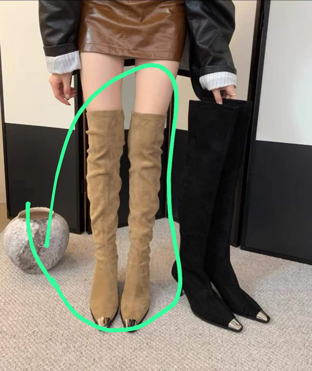Pointed high heels piled long knight boots for women 2023 retro slim boots slim metal toe over-the-knee boots hot girl boots