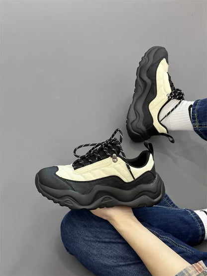 Trendy brand lightweight running shoes, niche chic splicing design, thick-soled canvas sneakers, breathable and versatile hiking shoes