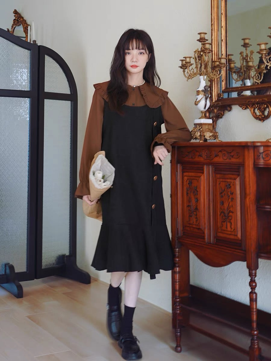 Fashionable age-reducing dress suit for women autumn 2023 new Korean style fashion shirt slimming suspender skirt two-piece set
