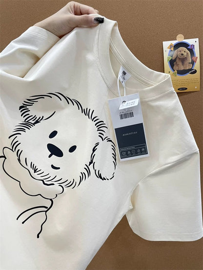 American style ins three bears printed cotton short-sleeved T-shirt men and women summer heavyweight all-match loose couple tops