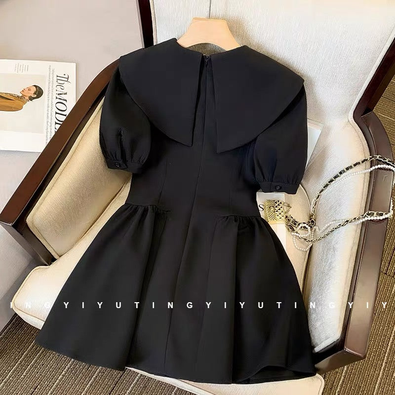 Chic and beautiful basic dress female waist high-end sense niche bow navy style tutu skirt summer