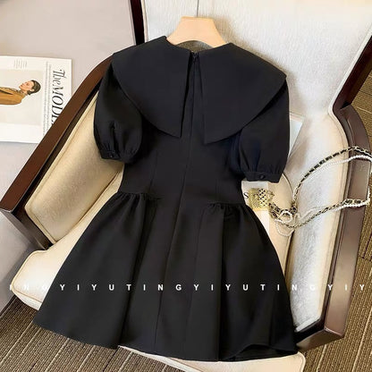 Chic and beautiful basic dress female waist high-end sense niche bow navy style tutu skirt summer
