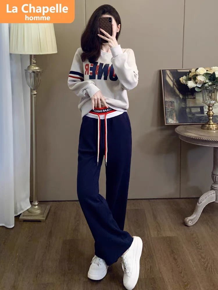 La Chapelle European station casual sports suit for women autumn 2023 new fashion sweatshirt wide-leg pants two-piece set