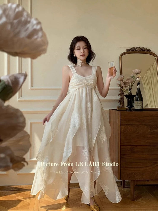 LELART French temperament high-grade suspender dress new summer irregular holiday style embroidered long skirt
