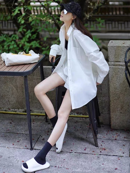 Cool wind white shirt suit women 2023 summer new fashion high-end sense wear casual shorts two-piece set