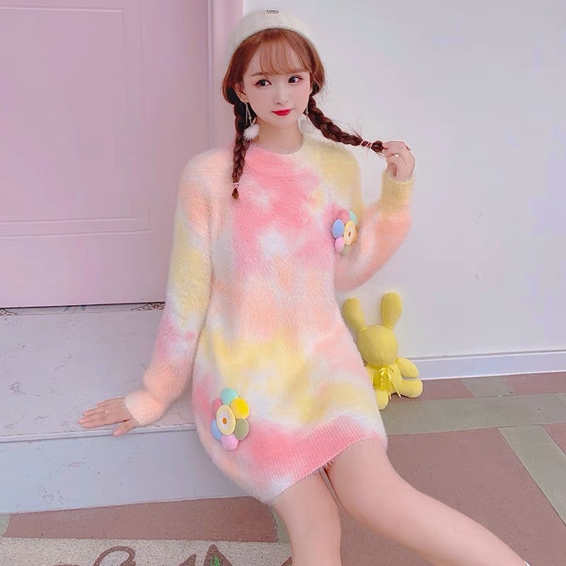 Sweet rainbow gradient mink mid-length sweater dress Korean style ins Lee Nhi Boutique Sweet rainbow gradient mink mid-length sweater dress Korean style ins Lee Nhi Boutique