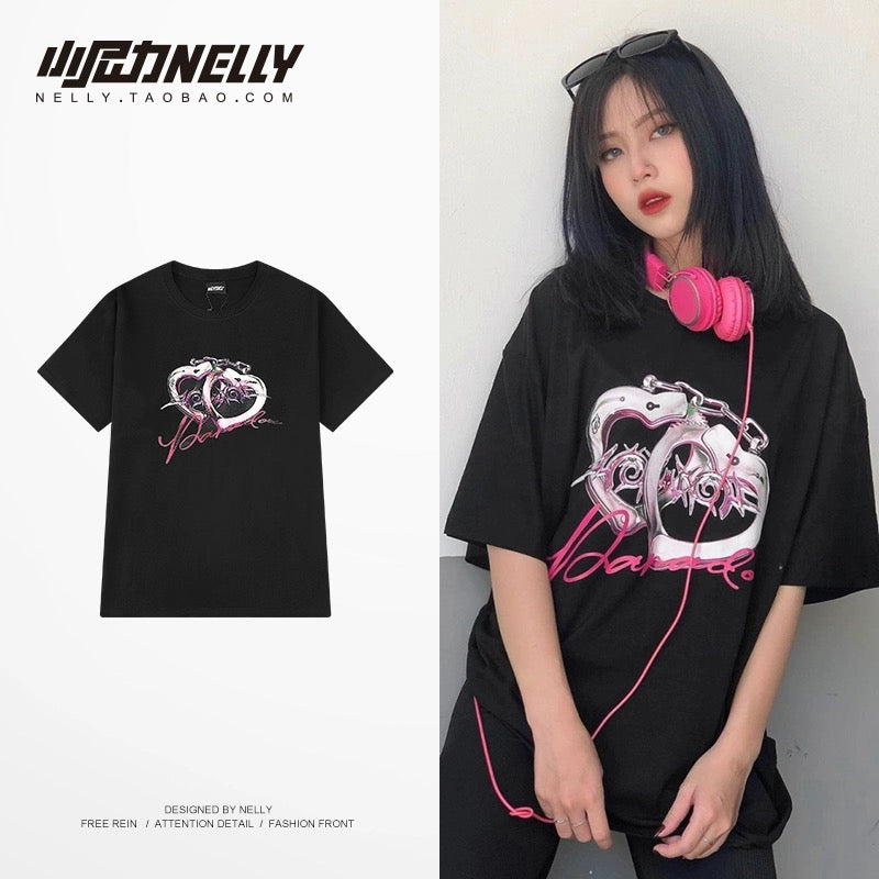 ins short-sleeved t-shirt for men and women loose half-sleeved 2024 new summer simple bf printed fashion T-shirt oversize