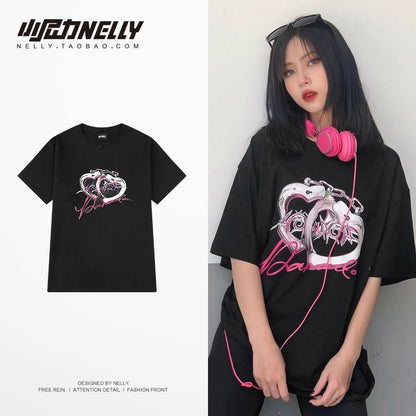 ins short-sleeved t-shirt for men and women loose half-sleeved 2024 new summer simple bf printed fashion T-shirt oversize
