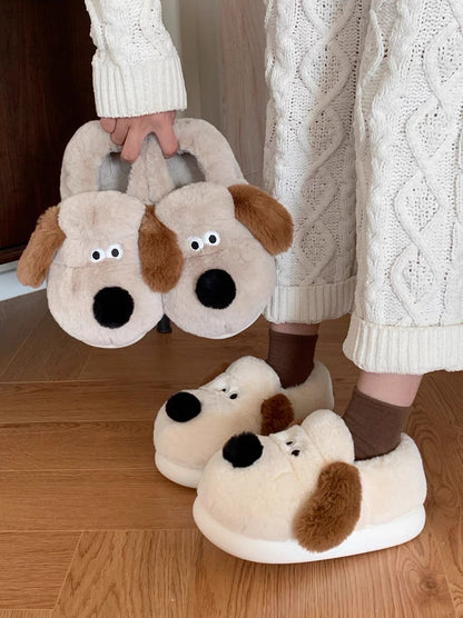 Thin Strips Head Dog Cotton Slippers Couple Winter Men and Women Cute Ins Warm Plush Confinement Shoes Home Cotton Shoes
