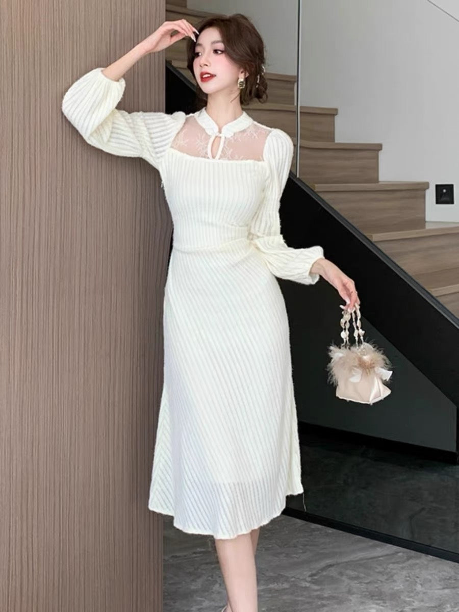 Autumn and winter gentle new Chinese style lantern sleeves improved cheongsam dress retro high-end temperament skirt sexy inner wear