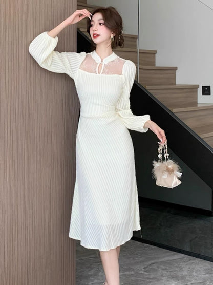 Autumn and winter gentle new Chinese style lantern sleeves improved cheongsam dress retro high-end temperament skirt sexy inner wear