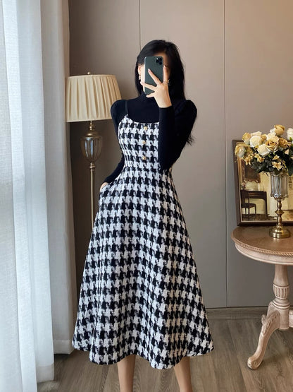 French temperament small fragrant suspender skirt suit women's autumn and winter new style high-end temperament slim dress long skirt