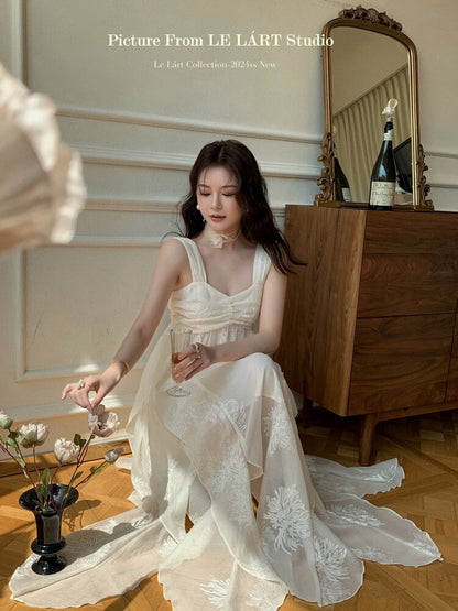 LELART French temperament high-grade suspender dress new summer irregular holiday style embroidered long skirt