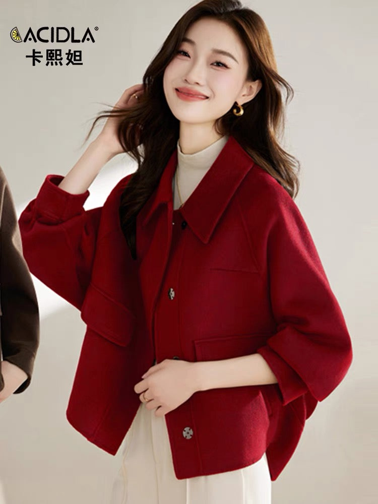  Women Winter Loose Short Double Sided Wool Jacket