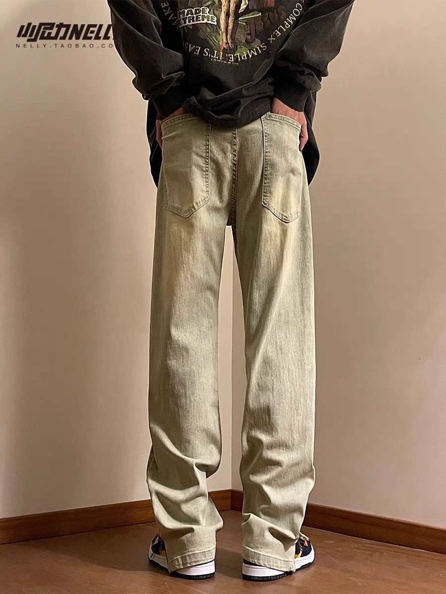 ins jeans boys loose wide leg pants summer thin ice silk casual fashion brand high street straight trousers bf