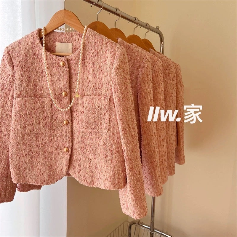 Cherry Blossom Pink ~ Ladies Style French Temperament All-match Small Short Coat Women's Design Sense Gentle Fragrance Top