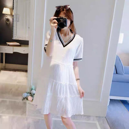 Maternity summer skirt summer fashion thin ice silk skirt chiffon late v-neck white pregnant mother dress