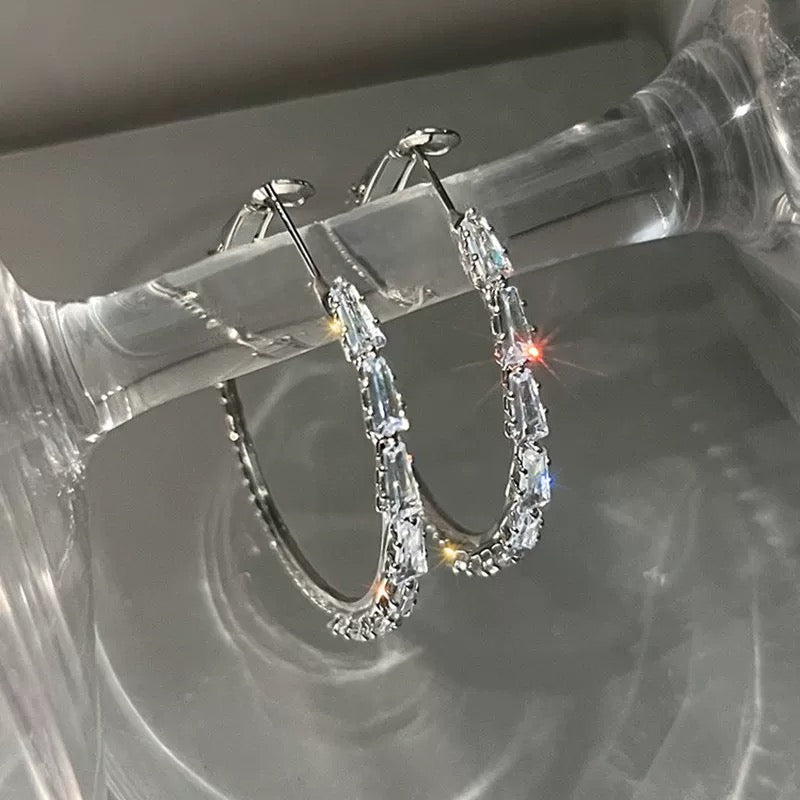 Sweet cool girl~Light luxury zircon hoop earrings 2023 new trendy cool style earrings exaggerated large earrings for women