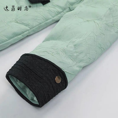 2023 winter new fashion temperament national style design contrasting color thickened lace-up 90 down down jacket for women