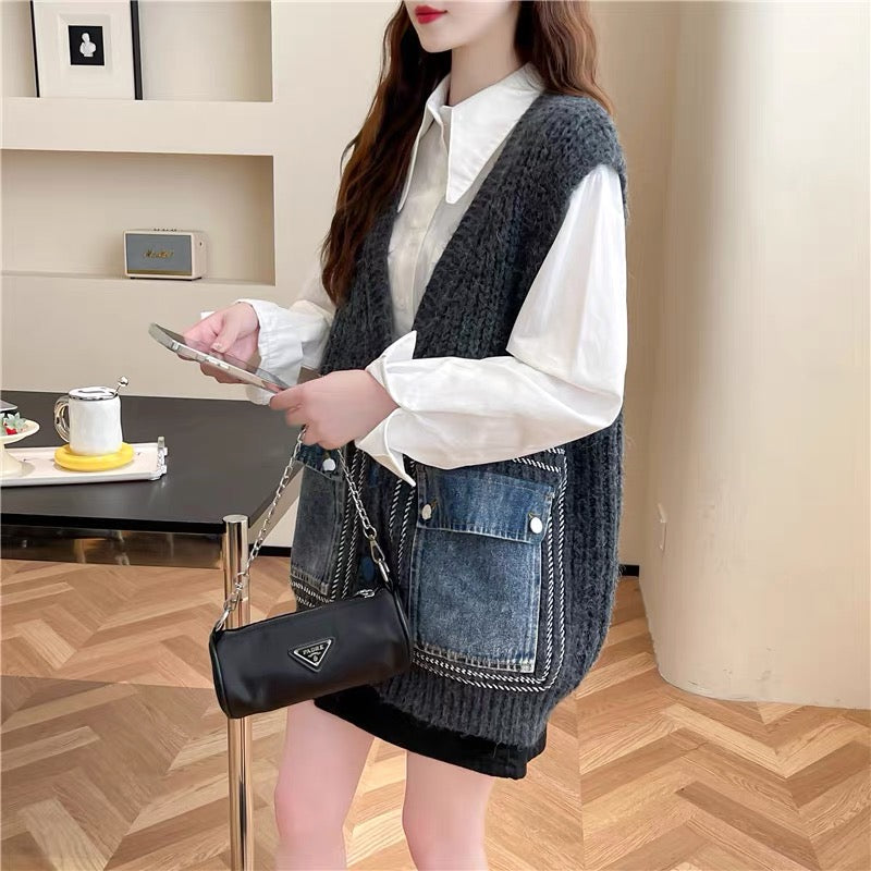 Korean style age-reducing loose lazy style sweater vest cardigan for women 2023 new autumn versatile knitted top (S0612)