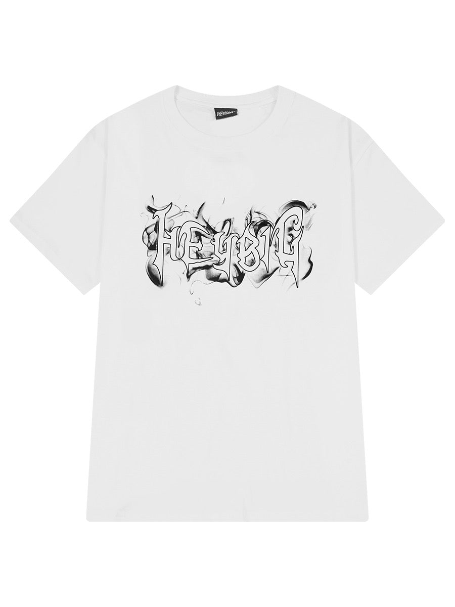 American high street heavy smoke letter short-sleeved T-shirt men and women summer loose round neck top trendy brand youth T-shirt
