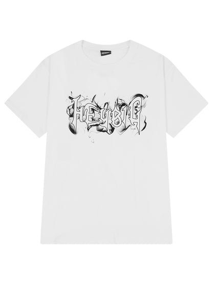 American high street heavy smoke letter short-sleeved T-shirt men and women summer loose round neck top trendy brand youth T-shirt