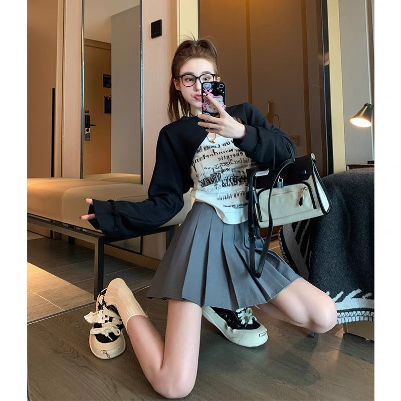 American retro sweet and spicy two-piece long-sleeved T-shirt for women in autumn design niche design bottoming shirt trendy tops (B6915)