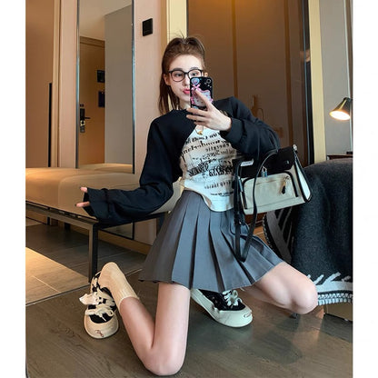 American retro sweet and spicy two-piece long-sleeved T-shirt for women in autumn design niche design bottoming shirt trendy tops (B6915)