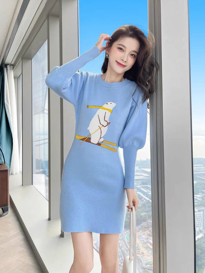 Autumn clothing 2023 new autumn bottoming sweater skirt small high-end French knitted dress women autumn and winter T2345