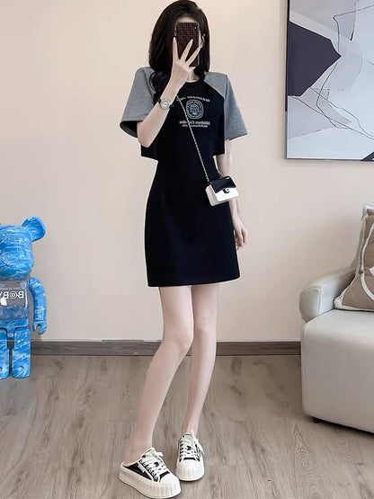 French age-reducing casual dress for women summer 2023 new small temperament slim waist-revealing short-sleeved T-shirt skirt D5599