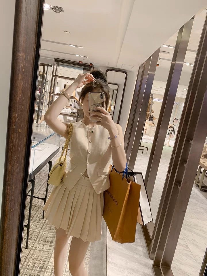 Fish and Rabbit's Rabbit Fragrance Style Suit Skirt Women's Light Luxury Luxury Sensation Ladies Vest Pleated Skirt Two-piece Skirt