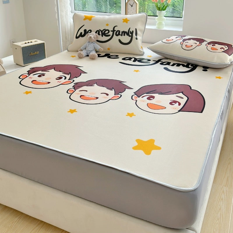 Summer ice silk mat three-piece bed sheet set student dormitory air-conditioning mat home washable foldable soft mat