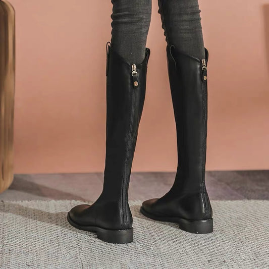 2023 autumn and winter new hot style tall slim flat black boots versatile tall stockings knight boots plus velvet