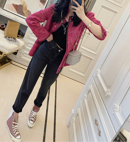 RUBBIT autumn and winter new products private server boutique heavy industry small fragrant wind twist jacket trendy color fashionable mid-length women