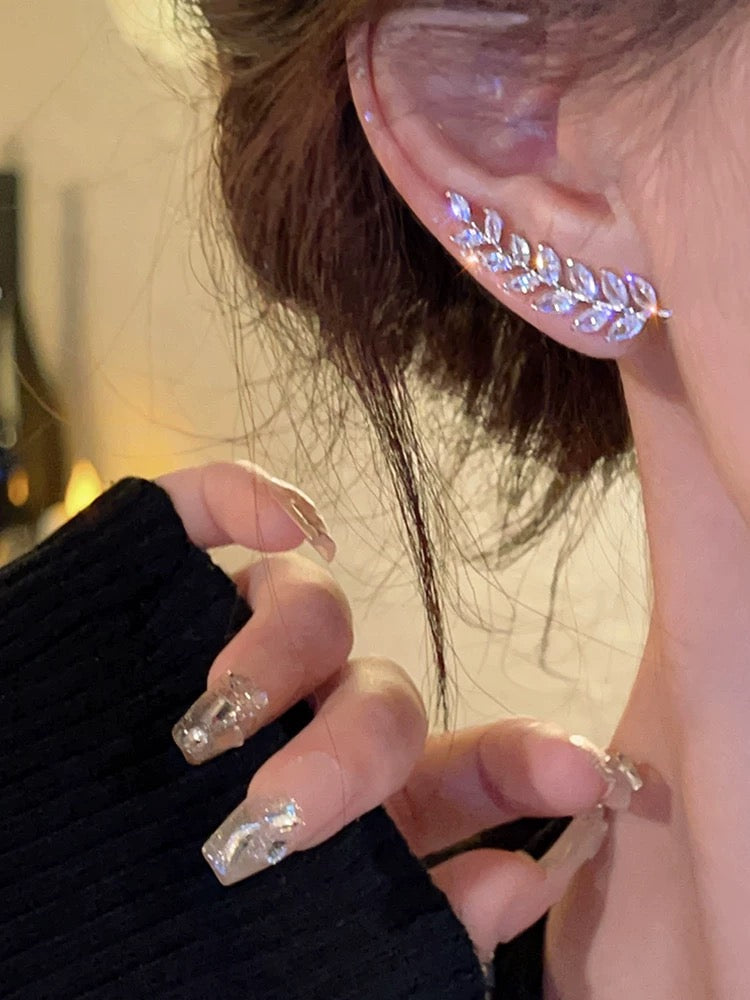 Light luxury wheat ears full of diamonds one-piece ear row exquisite earrings niche design high-end earrings women's unique earrings