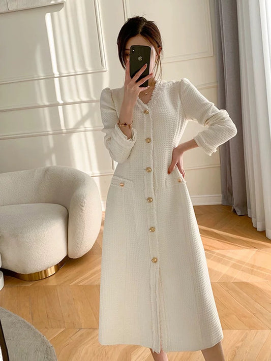 2023 Early Spring Celebrity French High-Quality Tweed Skirt Light and Mature Style Single-breasted Chic and Beautiful Dress